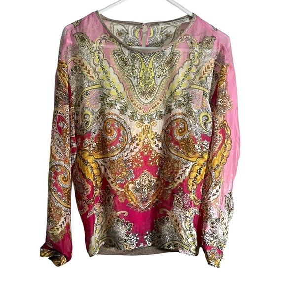 Max Volmary Diamond and Pearl Line Paisley Silk Blouse - Picture 1 of 6